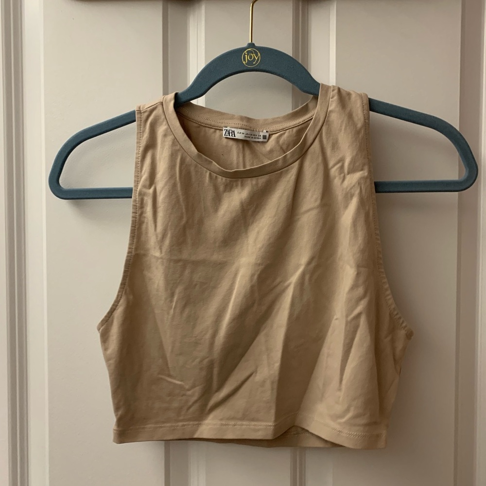 Zara Beige Cropped Sleeveless Tank Top Size Medium